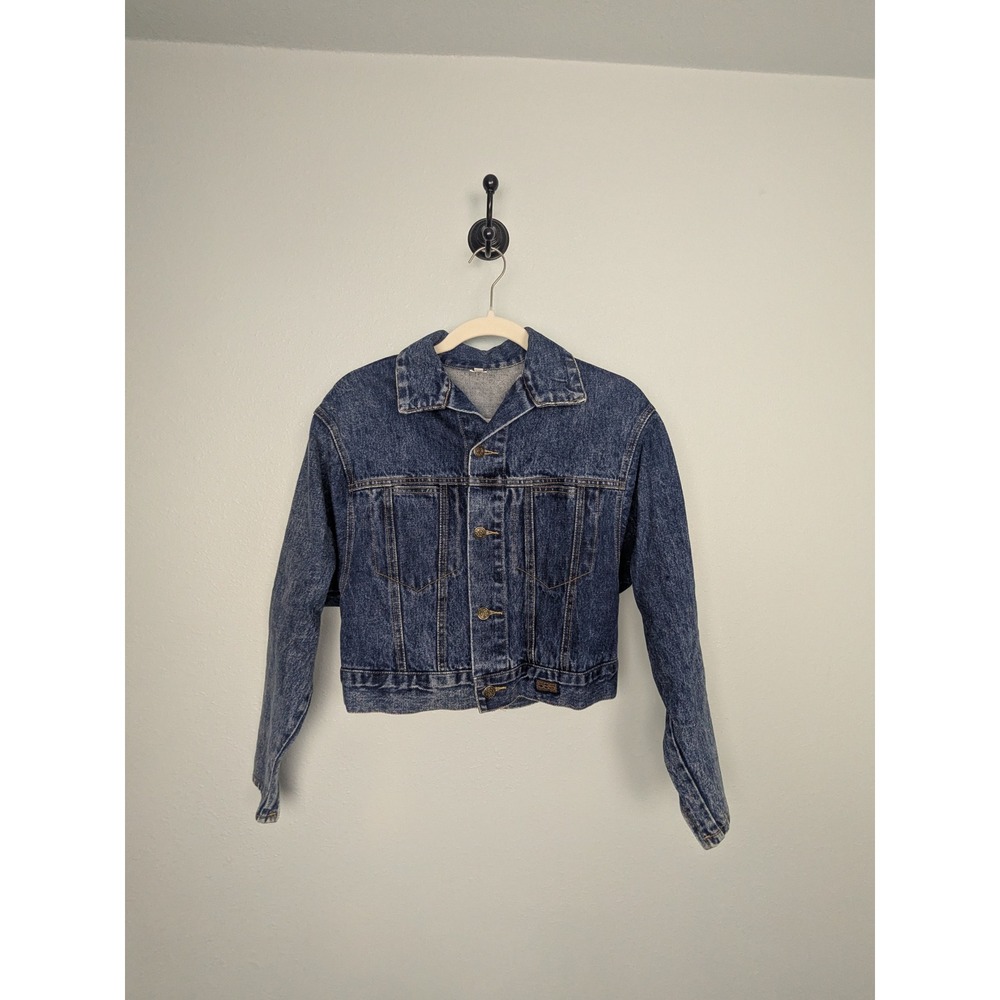 Denim Jacket B.B.S. Women Medium Blue Cropped Acid Wash Trucker